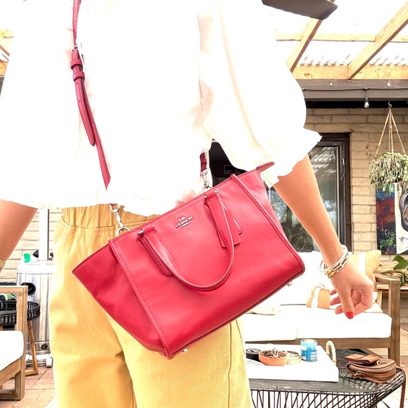 Coach Red Crossbody Crosby Carryall Leather Tote - Picture 5 of 8